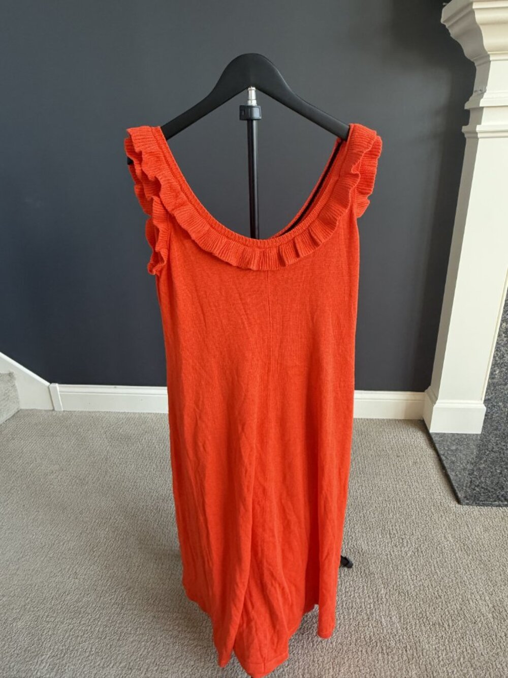 NWT Boden Orange Knit Ruffle-Neck Midi Dress US 6